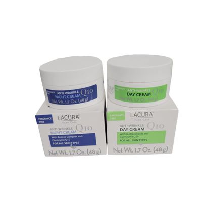 Lacura Q10 Anti-Wrinkle 1.7oz Day &amp; 1.7oz Night Face Cream Moisturizer with Bioflavonoid and Retinol Complex Set - All Skin Types. Dermatologist Tested European Skincare.