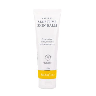 MooGoo Natural Sensitive Skin Balm - Relief for Dry, Itchy Skin with Soothing Ingredients. Also Suitable for Babies &amp; Adults prone to Eczema, Dermatitis &amp; Psoriasis, 120g / 4.2oz.