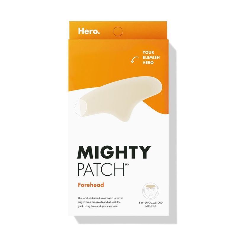 Hero Cosmetics Mighty Patch Forehead Patch - Hydrocolloid Acne Pimple Patch, Contoured to Cover Larger Area of Zits and Blemishes - Drug-Free and Suitable for Sensitive Skin (5 Count)