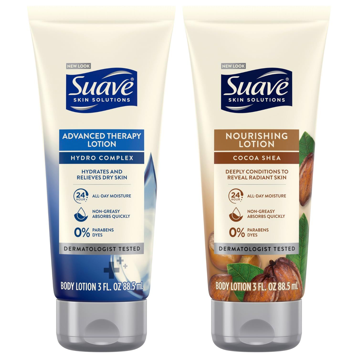 Suave Lotion Variety Pack - Advanced Therapy Hydro Complex &amp; Nourishing Lotion Cocoa Shea, Moisture-Rich Body Lotion for Extremely Dry Skin, 3 Oz Ea (2 Piece Set)