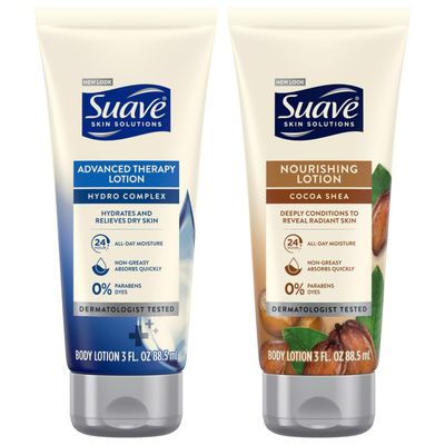 Suave Lotion Variety Pack - Advanced Therapy Hydro Complex &amp; Nourishing Lotion Cocoa Shea, Moisture-Rich Body Lotion for Extremely Dry Skin, 3 Oz Ea (2 Piece Set)