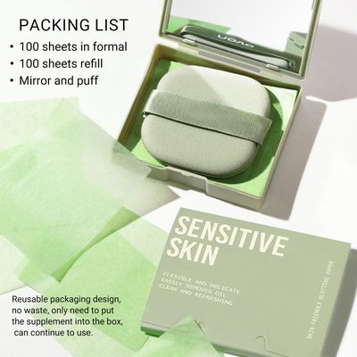 KYDA 200 Sheets Oil Blotting Paper with Mirror and Puff, Refills Included, Face Oil Absorbing Sheets, Oil Control Paper, Absorb Excess Oil, Makeup Friendly
