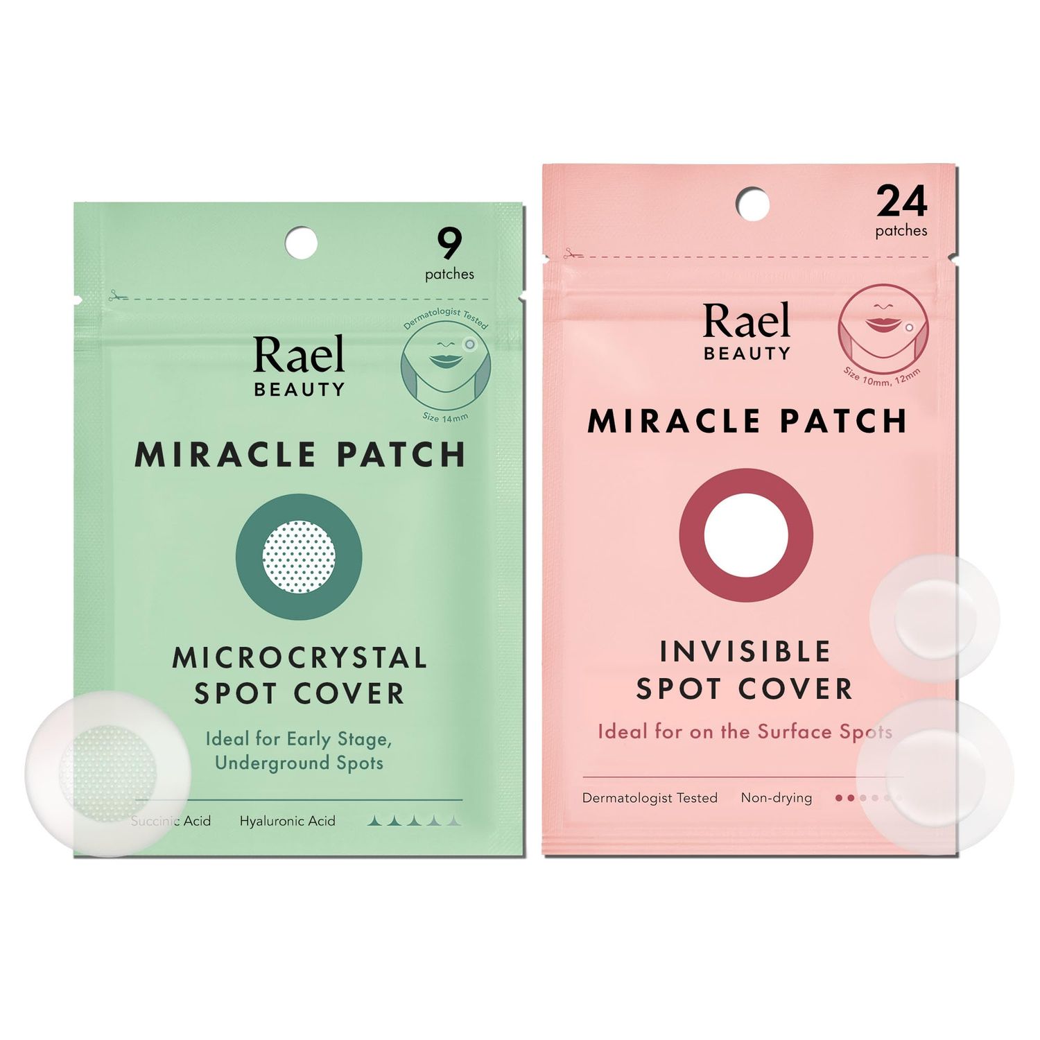 Rael Pimple Patches, Miracle Patch Bundle - Hydrocolloid Acne Patch for Face, Zit &amp; Blemish, Breakouts, All Skin Types, Vegan, Cruelty Free (Invisible &amp; Microcrystal Spot Cover, 33 Count)