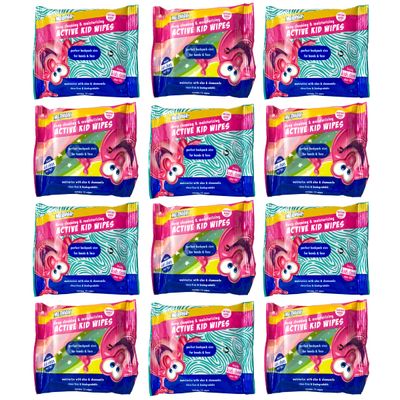 Mr. Bubble Moisturizing Kids Gentle Face and Hand Wipes, Travel Size Biodegradable Deep Cleaning Towelettes Made with Hydrating Aloe Vera and Chamomile (Pack of 12 Pouches, 15 Wipes Each)