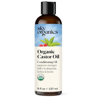 Sky Organics - Castor Oil Organic - Volumizing Hair Oil - Scalp, Lashes, Brows - Pure Castor Oil Cold Pressed - Natural Conditioner - Omega Fatty Acids, Vegan - Beauty, Hair Care - 8oz