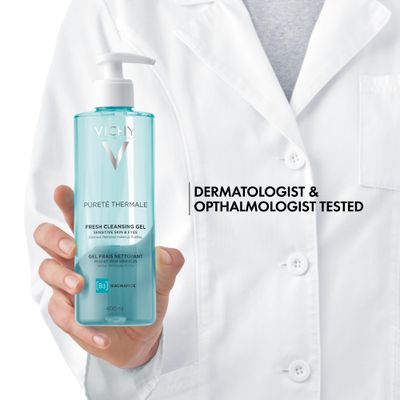 Vichy Puret Thermale Fresh Cleansing Gel | Formulated With Glycerin & Niacinamide | Gentle Gel Cleanser & Makeup Remover | Removes Impurities Without Overdrying | Safe For Sensitive Skin & Eyes