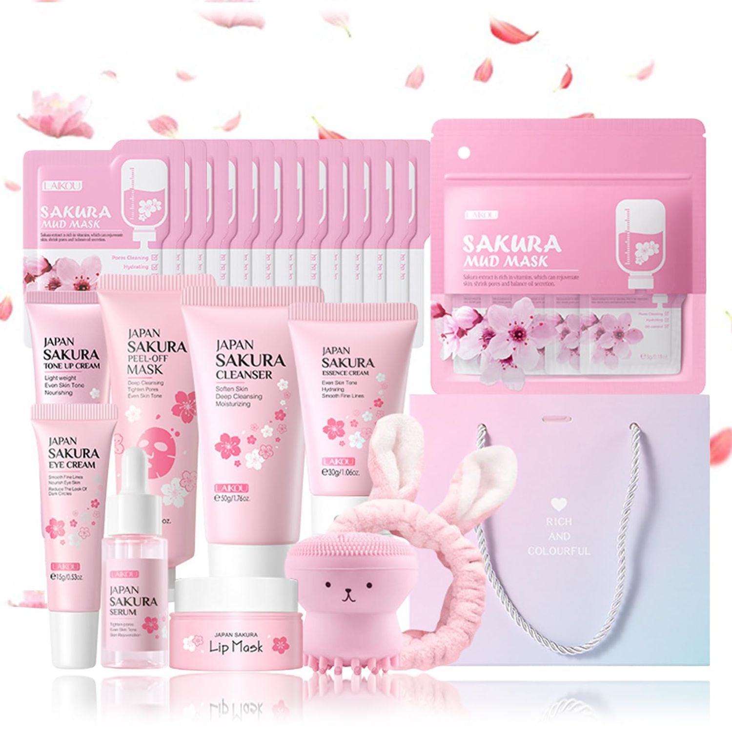 Japan Sakura Skin Care Set For Teen Girls, Skincare Gift Set For Women &amp; Girls Teenage Skin Care, Skin Care Sets For Women, Japanese Cherry Blossom Gift Set Facial Kit For Women &amp; Girls 32PCS