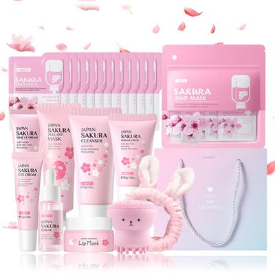 Japan Sakura Skin Care Set For Teen Girls, Skincare Gift Set For Women &amp; Girls Teenage Skin Care, Skin Care Sets For Women, Japanese Cherry Blossom Gift Set Facial Kit For Women &amp; Girls 32PCS