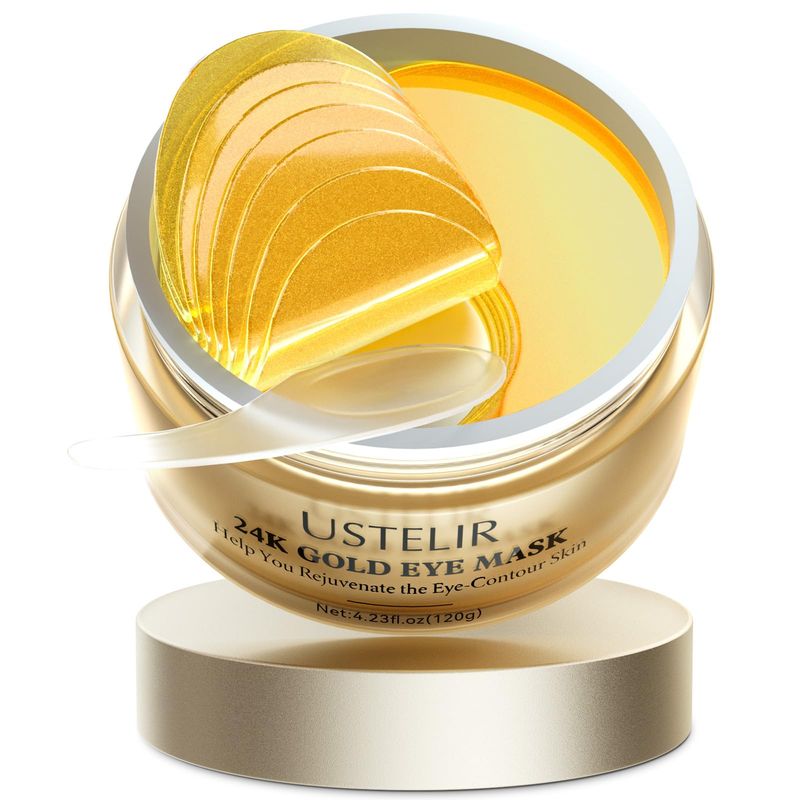USTELIR Under Eye Patches, 40 Pairs 24K Gold Eye Masks with Collagen, Eye Patches for Puffy Eyes, Dark Circles &amp; Wrinkles, Under Eye Masks for Skin Care Set, Eye Gel Pads Spa Gifts for Women &amp; Men