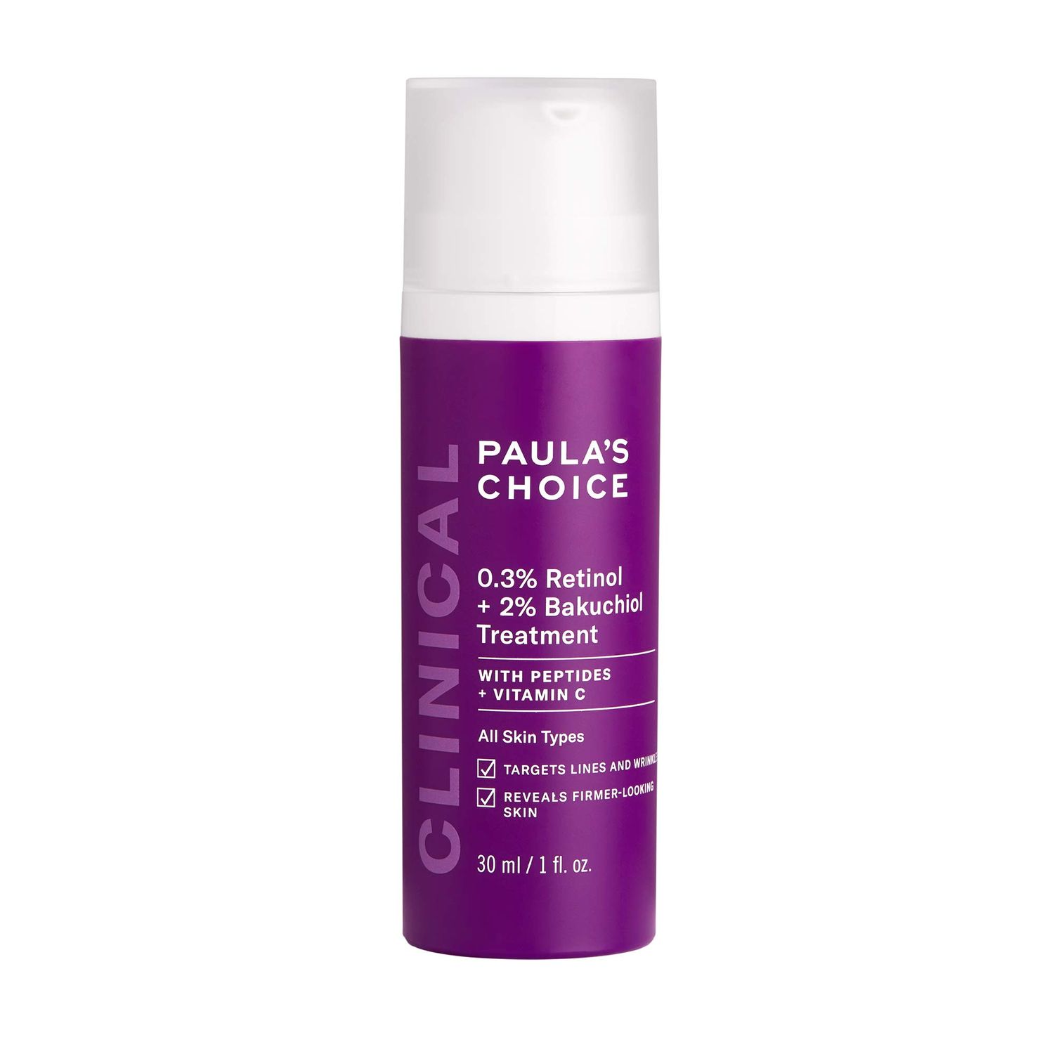 Paula&#39;s Choice CLINICAL 0.3% Retinol + 2% Bakuchiol Treatment, Anti-Aging Serum for Deep Wrinkles &amp; Fine Lines, Fragrance-Free &amp; Paraben-Free, 1 Ounce