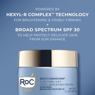 RoC Multi Correxion 5 in 1 Chest, Neck, and Face Moisturizer Cream with SPF 30, for Neck Firming and Wrinkles, Oil Free Skin Care, Stocking Stuffers for Men &amp; Women, 1.7 Ounces (Packaging May Vary)