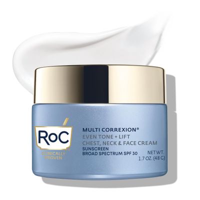 RoC Multi Correxion 5 in 1 Chest, Neck, and Face Moisturizer Cream with SPF 30, for Neck Firming and Wrinkles, Oil Free Skin Care, Stocking Stuffers for Men &amp; Women, 1.7 Ounces (Packaging May Vary)