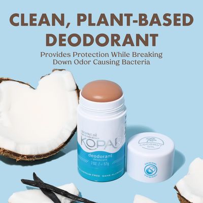 Kopari Aluminum Free Coconut Deodorant, Non Toxic &amp; Clean Plant-Based, No Aluminum, Parabens or Baking Soda, Long Lasting Protection, Original 2 Pack