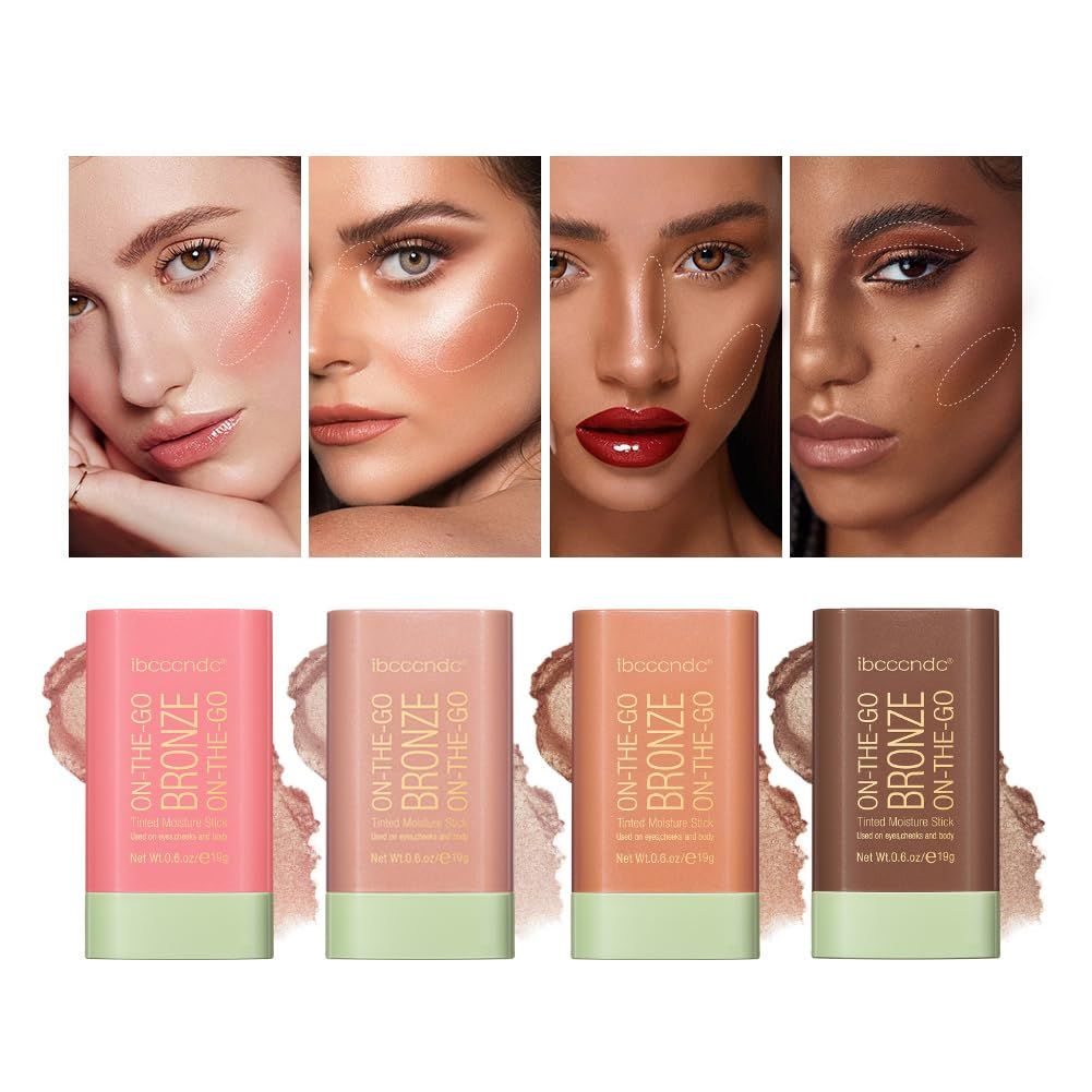 UNYOKE Soft Creamy Highlighter Blush Stick,Smooth Shimmer Bronzer Stick,Long Lasting Waterproof Blush Illuminator Luminizer,Blendable Natural Glow Makeup Cream Blush Highlight 0.6 Oz01# Warm Glow