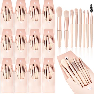 Tioncy 12 Sets Travel Makeup Brush Set Brushes Bag Bridesmaid Gift Synthetic Fibre Face Make up Brushes Angled Blush Brush for Wedding Bridal Shower Favors Bachelorette Party Gift (Ivory Beige)