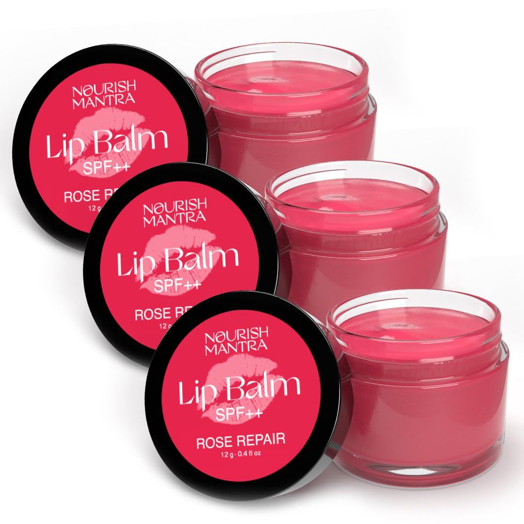 Nourish Mantra Rose Repair Lip Balm with SPF | Made with Rose Extracts, Olive oil, Shea Butter, Vitamin E &amp; Avocado Oil | For Dry, Chapped and Dark Lips | Best for Both Women and Men | 12g