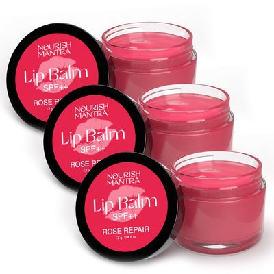 Nourish Mantra Rose Repair Lip Balm with SPF | Made with Rose Extracts, Olive oil, Shea Butter, Vitamin E &amp; Avocado Oil | For Dry, Chapped and Dark Lips | Best for Both Women and Men | 12g