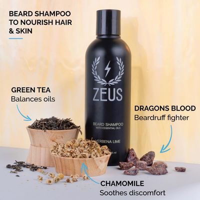 ZEUS Beard Wash &amp; Beard Conditioner Set with Green Tea for Men, Soften, Hydrates &amp; Moisturizes - MADE IN USA (Verbena Lime)