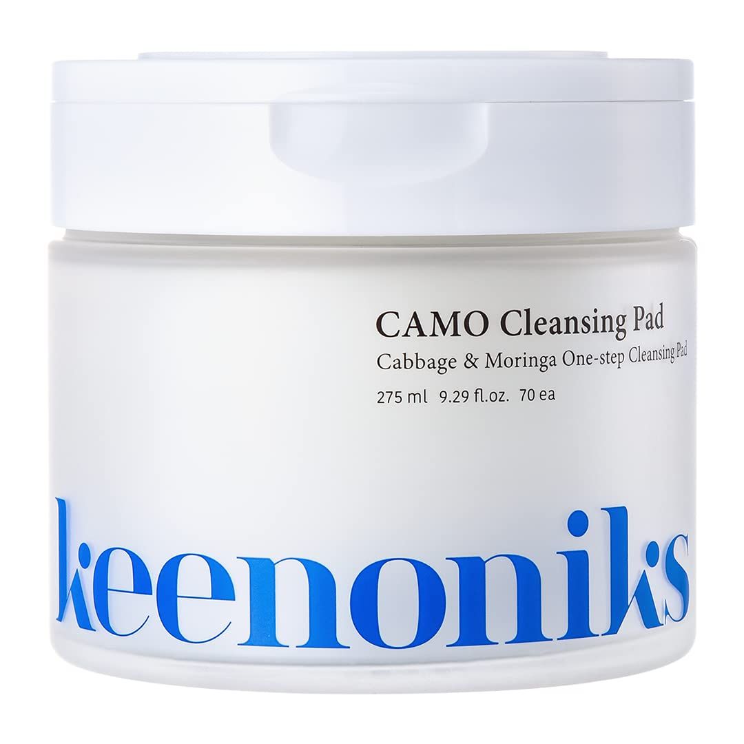 Keenoniks Dual Texture Cleansing Pads with Facial Essence 70ea Large Value Pack- Cabbage &amp; Moringa Wipes for Quick Cleansing, Makeup Remover, Mild Exfoliator | Korean Skincare - (9.29Oz)