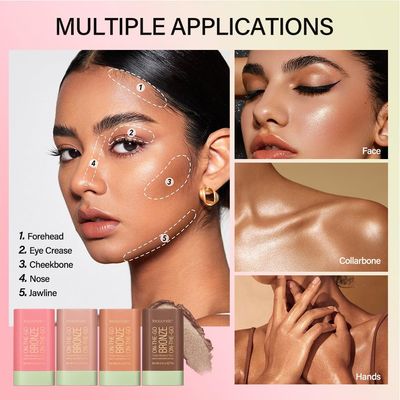 UNYOKE Soft Creamy Highlighter Blush Stick,Smooth Shimmer Bronzer Stick,Long Lasting Waterproof Blush Illuminator Luminizer,Blendable Natural Glow Makeup Cream Blush Highlight 0.6 Oz01# Warm Glow