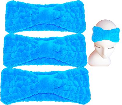 JINS-Hung 3 PACKBlue Microfiber Bowtie Women Beauty Headbands, Extrame Soft &amp; Ultra Absorbent, Comfort to Wash Makeup Mask Shower Facial Skincare Spa Thick Hair Band for Girls