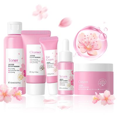 Skin Care Set, Cherry Blossom Skin Care Sets &amp; Kits, Skin Care for Teenage Girls Gift Set with Cleanser, Toner, Serum, Eye Cream, Facial Cream, Facial Skin Care Sets &amp; Kits for Teenage Girls Women