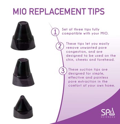 Spa Sciences MIO Pore Extraction Tips - Set of 3 - Small, Medium, Large Ovals - Compatible with MIO Microdermabrasion Suction Tool - For Skin Resurfacing - All Skin Types
