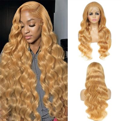 Honey Blonde Wig Human Hair 200 Density Blonde 13x4 HD Lace Front Wigs Human Hair Pre Plucked Body Wave Honey Blonde Human Hair Wig 27# Colored Glueless Human Hair Wigs 28 Inch