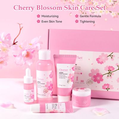 Skin Care Set, Cherry Blossom Skin Care Sets &amp; Kits, Skin Care for Teenage Girls Gift Set with Cleanser, Toner, Serum, Eye Cream, Facial Cream, Facial Skin Care Sets &amp; Kits for Teenage Girls Women