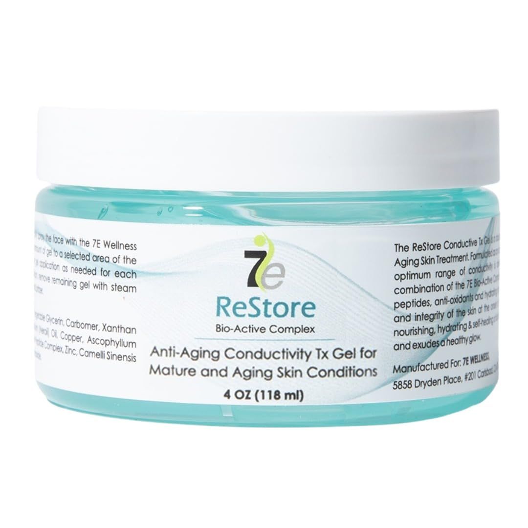 myolift 7E Wellness ReStore Conductive Gel with Bio-Active Complex - 4oz - Facial Skin Care Products with Green Tea Extract, Hyaluronic Acid, and Collagen Peptides - Anti Aging and Skin Tightening