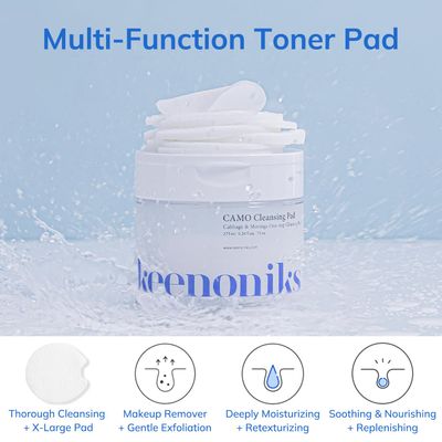 Keenoniks Dual Texture Cleansing Pads with Facial Essence 70ea Large Value Pack- Cabbage & Moringa Wipes for Quick Cleansing, Makeup Remover, Mild Exfoliator | Korean Skincare - (9.29Oz)