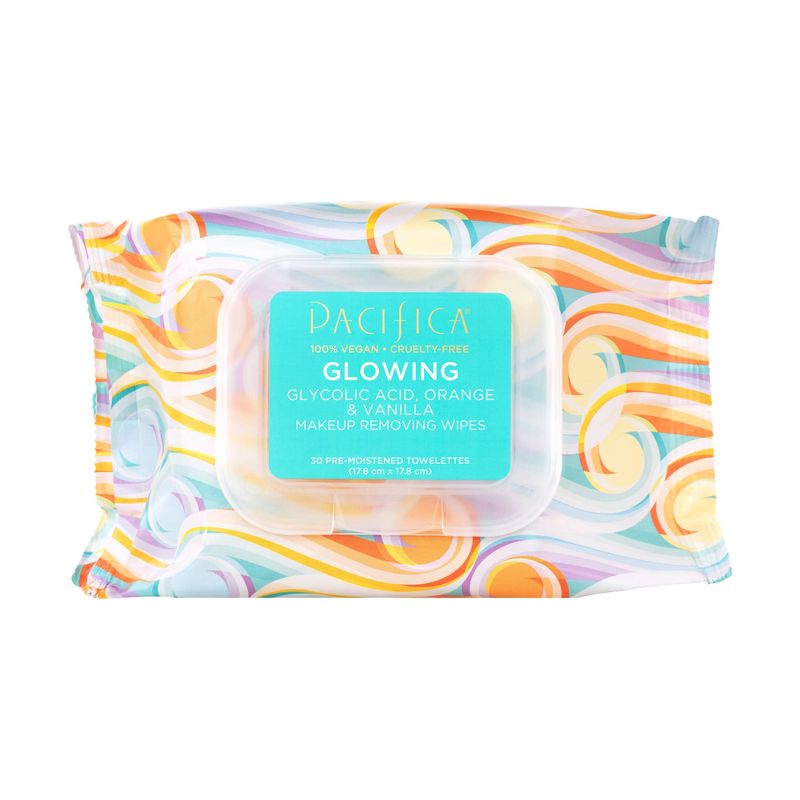 Pacifica Makeup Remover Face Wipes - Daily Facial Cleansing &amp; Exfoliating Towelettes - Biodegradable - Organic - w/ Gycolic Acid - Clean Beauty Vegan &amp; Cruelty-Free Dermatologist Tested 30 Count
