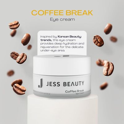 JESS BEAUTY | Coffee Break Eye Cream with 1% Caffeine, Squalane and Panthenol I Beauty and Self Care - Korean Beauty Eye Contour 0.5 fl. oz
