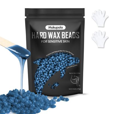 Makupala Hard Wax Beads for Sensitive Skin, 272g Unscented Waxing Beads at Home for Brazilian Waxing Women Men, Professional Wax Beans Hair Removal for Body, Bikini, Legs, Facial, Easy Use, Blue