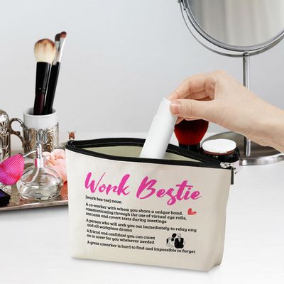 Work Bestie Noun Makeup Bag Coworker Gifts Work Besties Gifts for Women Colleagues Best Friend Thank You Gifts Funny Office Supplies for Retirement Birthday Christmas Boss Day Travel Toiletry Bag