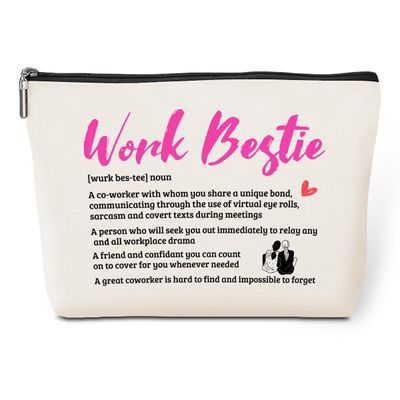 Work Bestie Noun Makeup Bag Coworker Gifts Work Besties Gifts for Women Colleagues Best Friend Thank You Gifts Funny Office Supplies for Retirement Birthday Christmas Boss Day Travel Toiletry Bag