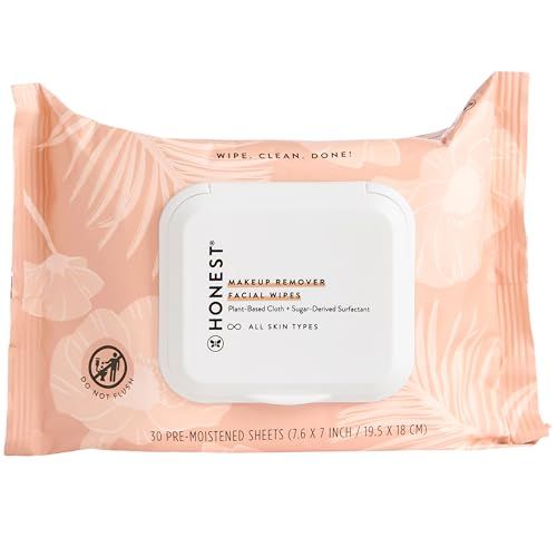 Honest Beauty Fragrance Free Cleansing Makeup Remover Facial Wipes | Plant Based, Hypoallergenic, Gentle for Sensitive Skin | 30 Count