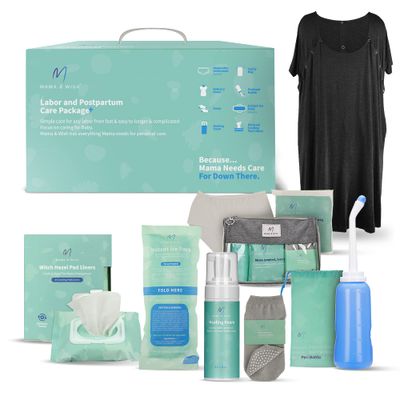 Postpartum Care Kit for Mom (14-Piece) - Includes Labor and Delivery Gown, Peri Bottle, Witch Hazel Foam, Pad Liners &amp; More! with Hospital Essentials for Women After Birth