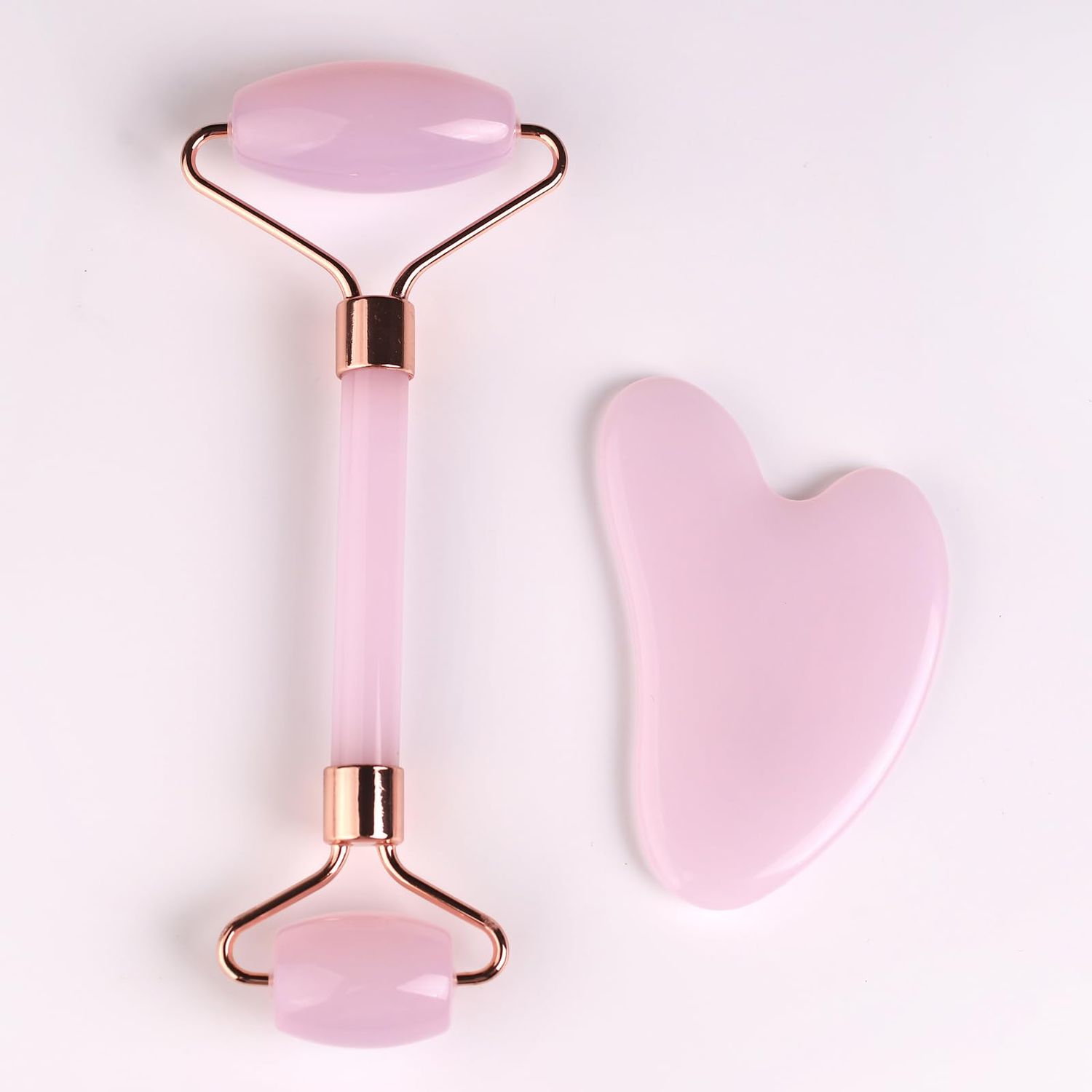 KaBenGo Female Facial gua Sha Jade Roller Tool Set Rose Quartz Crystal face Roller Massager Jade White Jade Massage The face, Eyes (C-Pink)