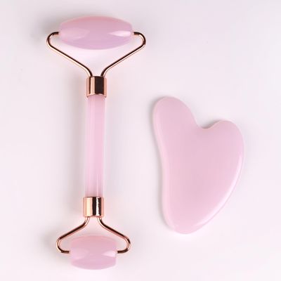 KaBenGo Female Facial gua Sha Jade Roller Tool Set Rose Quartz Crystal face Roller Massager Jade White Jade Massage The face, Eyes (C-Pink)