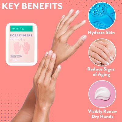 Patchology Ros Fingers Renewing Hand Mask - Strawberry-Scented Moisturizing Gloves with Shea Butter for Dry &amp; Cracked Hands, Repairing Hand Treatment for Baby Soft Skin, Self-Care Essential - 1 Pair