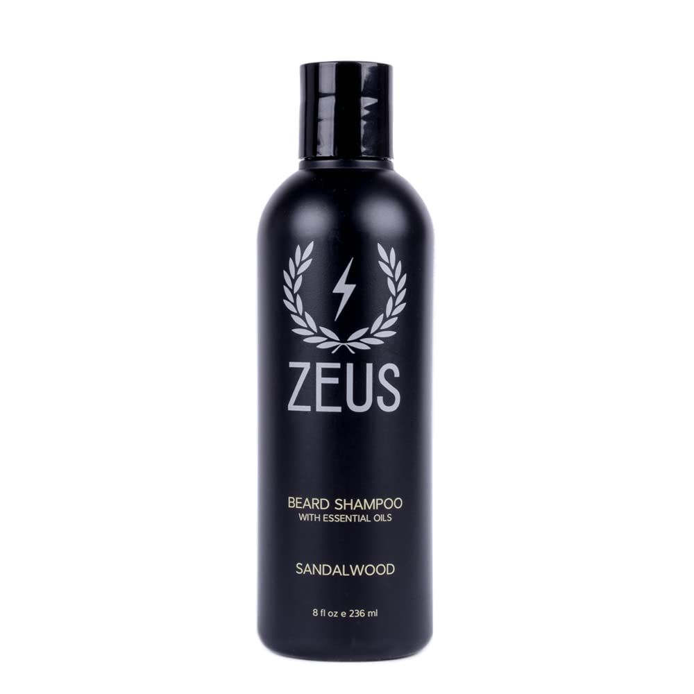 ZEUS Beard Shampoo Wash, Infused with Green Tea &amp; Natural Ingredients to Cleanse and Soften Beard - 8 oz. Made in USA - Sandalwood
