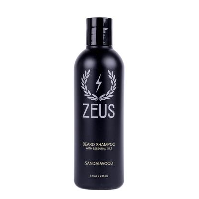 ZEUS Beard Shampoo Wash, Infused with Green Tea &amp; Natural Ingredients to Cleanse and Soften Beard - 8 oz. Made in USA - Sandalwood