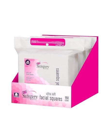 Swisspers Premium Ultra Soft Cleansing Cotton Pads - 150 Count (Pack of 3) - Luxuriously Soft Pads for Gentle Skincare and Makeup Removal - 100% Cotton