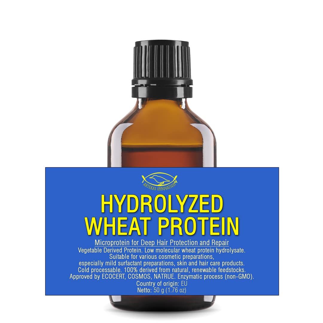 HYDROLYZED WHEAT PROTEIN - Liquid - 50g | 1.76oz - Microprotein for Hair, Skin, Baby Care, Body Wash, Sensitive Skin - Deep Hair Protection, Restructuring and Repair - Shampoos, Conditioners