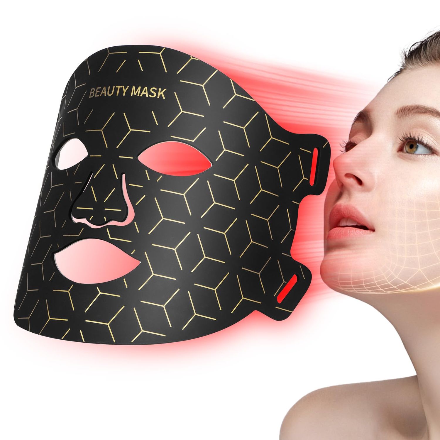 TIMSUMR Red Light Therapy Mask for Face, 7-1 Colors LED Facial Skin Care Mask At Home, Black