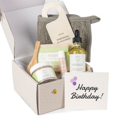 Lizush Lemongrass 6-Piece Spa Kit for Women - Relaxing Spa Box Gift Set - Happy Birthday Self Care Gift Basket- Complete Luxury Handmade Spa Items for Body Care - Premium Relaxation Gifts for Women