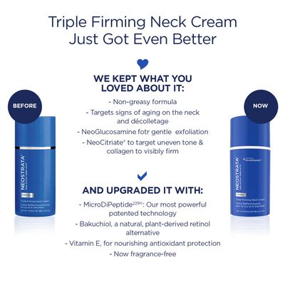 NEOSTRATA Triple Firming Neck Cream, New &amp; Improved Formula - with MicroDiPeptide229, NeoGlucosamine, and Bakuchiol, Fragrance-free, Oil-Free, Dcolletage Rejuvenating Cream For all Skin Types, 80 g.
