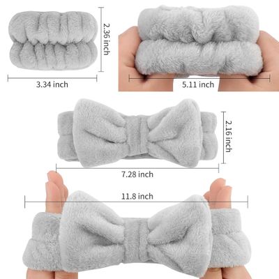 PohodlnArte 6PCS Spa Headband and Wrist Bands,skincare headband and wristband set Makeup Headband For Washing Face,Wrist Bands for Washing Face (Gray, White)