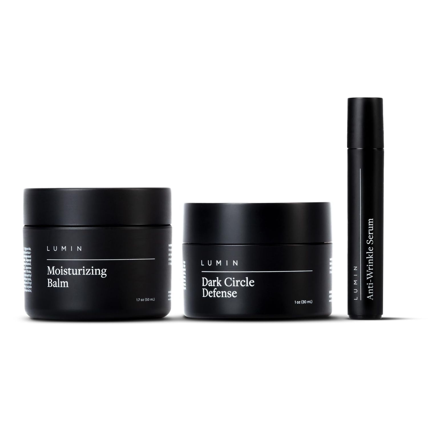Lumin - Kickass Trio - Daily Face Moisturizer, Wrinkle Defense Serum &amp; Dark Circle Defense Balm, Anti-aging skincare routine for men, Help with Clogged Pores, Dark Circles, Fine Lines, Wrinkles